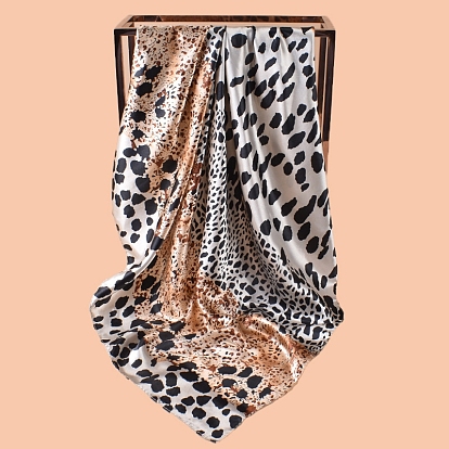 Pañuelo para la cabeza grande de satén de poliéster cuadrado, Bandanas para el pelo con estampado de leopardo para mujer