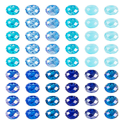 60шт. 12 цвета синий цветовая гамма стеклянные европейские бусины, бусины с большим отверстием, граненые, рондель