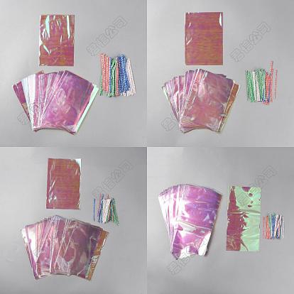 4 Styles OPP Plastic Bags, with Iron Ties, Rectangle