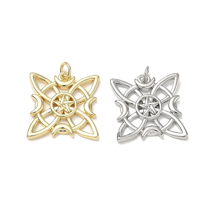 Brass Pendants, Moon & Star Charms, Cadmium Free & Lead Free, Rack Plating, Long-Lasting Plated