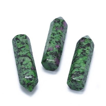 Rubí natural en cuentas puntiagudas de zoisita, piedras curativas, varita de terapia de meditación de equilibrio de energía reiki, sin agujero / sin perforar, de alambre envuelto colgante de decisiones, bala