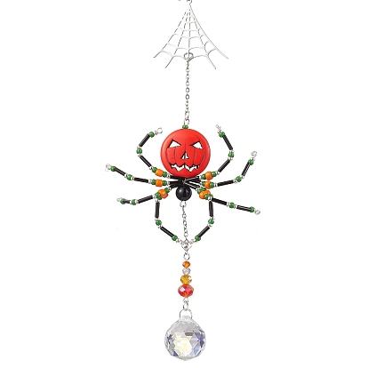 Glass & Synthetic Turquoise Beaded Spider Hanging Ornaments, Round Tassels for Home Garden Decorations
