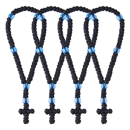 4шт. браслеты из вощеного шнура с подвесками, молитвенные браслеты для женщин и мужчин, крестик, с пластиковой бисера
