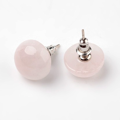 Half Round Dome Gemstone Stud Earrings, with Platinum Plated Brass Findings, 18mm, Pin: 0.8mm