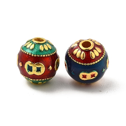 Alloy Beads, with Enamel, Round with Coins, Golden