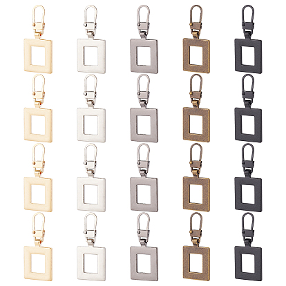 20Pcs 5 Colors Alloy Zipper Puller, Zip Pull Tab Replacement, Garment and Bag Accessories, Square
