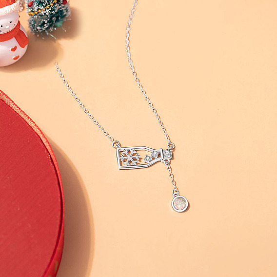 925 Женские кулоны в форме бутылок из стерлингового серебра с прозрачными кубическими цирконами и подвеской в виде снежинки ручной работы, выполненной в технике лэмпворк, родий