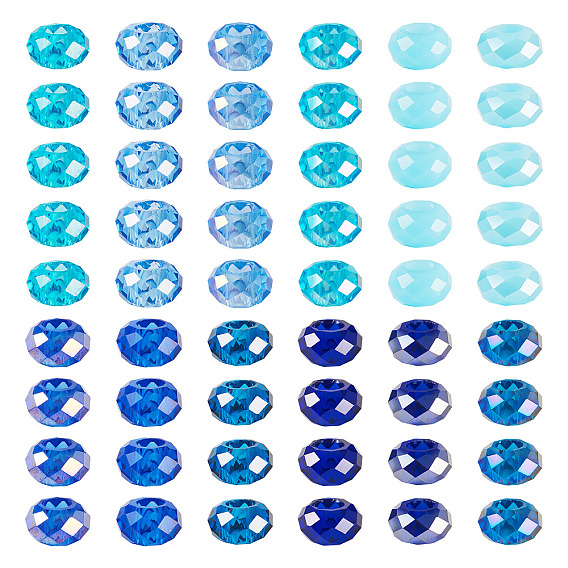60шт. 12 цвета синий цветовая гамма стеклянные европейские бусины, бусины с большим отверстием, граненые, рондель