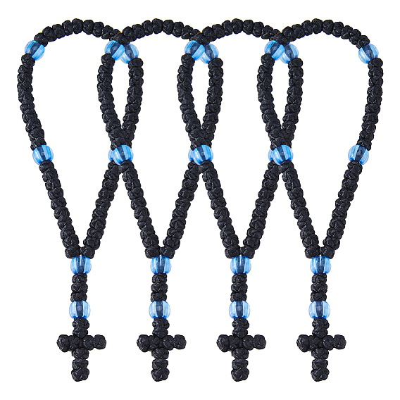 4шт. браслеты из вощеного шнура с подвесками, молитвенные браслеты для женщин и мужчин, крестик, с пластиковой бисера