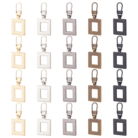 20Pcs 5 Colors Alloy Zipper Puller, Zip Pull Tab Replacement, Garment and Bag Accessories, Square