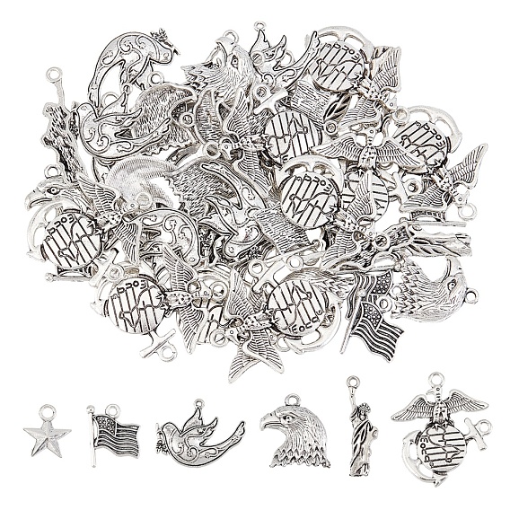60 шт 6 стиль День независимости тема тибетский стиль цинковый сплав подвески, орел и звезда и голубь мира и флаг
