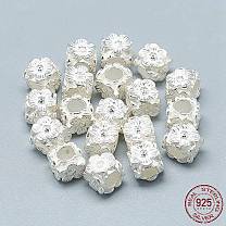 925 Sterling Silver European Beads, Large Hole Beads, Cube with Flower