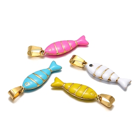 Stainless Steel Pendants, with Enamel, Golden, Fish Charm