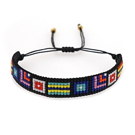 Miyuki Seed Braided Bead Bracelet, Geometry Pattern Friendship Bracelet for Women