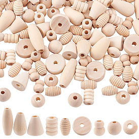 2 Bags Natural Unfinished Wood Beads Set, Wooden Large Hole Beads, Mix Shaped