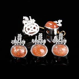 Natural Sunstone Beads, with Alloy Findings, Oval