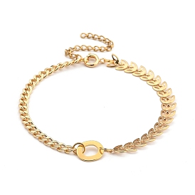 Letter O 304 Stainless Steel Charm Bracelets, with Brass Chains and Spring Ring Clasps