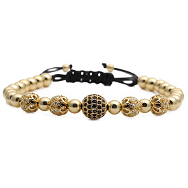 Adjustable Crown Diamond Ball Weave Bracelet for Men with Micro-Set Zirconia - Elegant European Style Jewelry