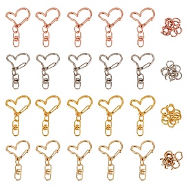 Alloy Heart Keychain Clasp Findings, with Double Ended Swivel Eye Hook and Iron Jump Rings