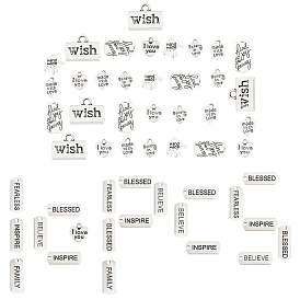 120Pcs 12 Styles Tibetan Style Alloy Pendants, Cadmium Free & Lead Free, Heart with Word Made with Love, For Valentine's Day