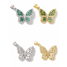 Rack Plating Brass & Cubic Zirconia Pendants, Cadmium Free & Lead Free, Long-Lasting Plated, Real 18K Gold Plated, Butterfly