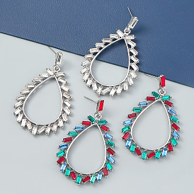 Fashionable Alloy Inlaid Diamond Waterdrop Earrings - European and American Geometric Ear Pendants.