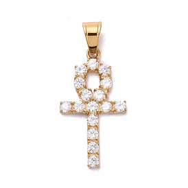 304 Stainless Steel Pendants, with Cubic Zirconia, Cross, Clear