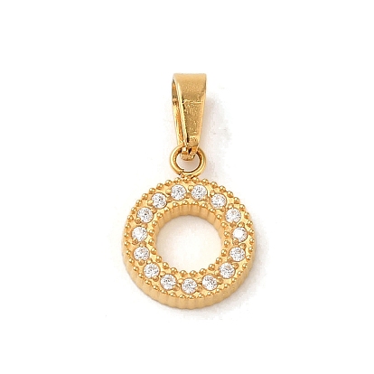Ion Plating(IP) 304 Stainless Steel Pendants, with Cubic Zirconia, Flat Round Charm, Clear