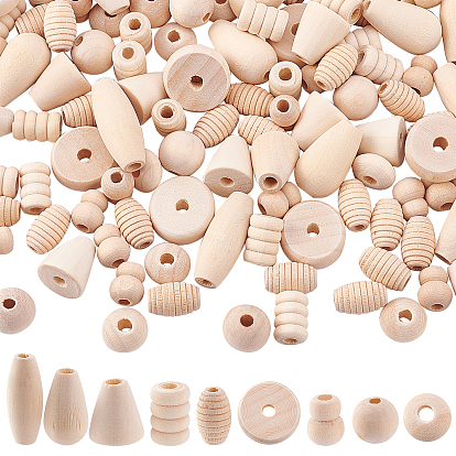 2 Bags Natural Unfinished Wood Beads Set, Wooden Large Hole Beads, Mix Shaped