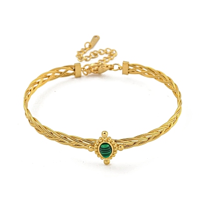 Adjustable Synthetic Malachite Bangles with Chain Extender, 304 Stainless Steel Jewelry for Women