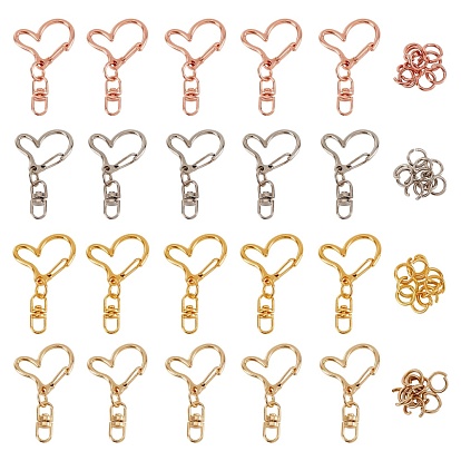 Résultats de fermoir de porte-clés coeur en alliage, avec crochet à œil pivotant double et anneaux de saut en fer