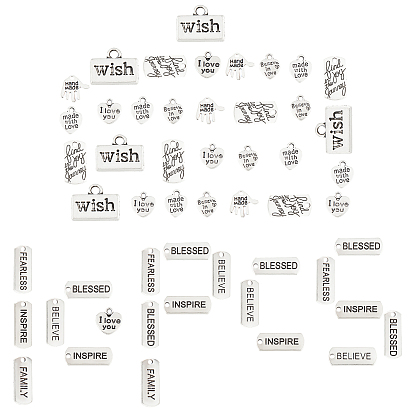 120Pcs 12 Styles Tibetan Style Alloy Pendants, Cadmium Free & Lead Free, Heart with Word Made with Love, For Valentine's Day