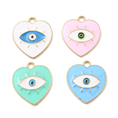 Alloy Enamel Pendants, Golden, Heart with Evil Eyes Charm