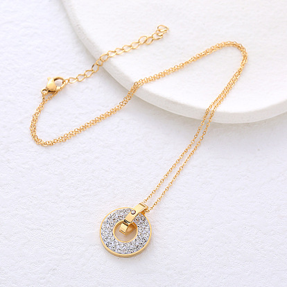 304 ожерелья с подвеской в виде пончика из нержавеющей стали со стразами для женщин