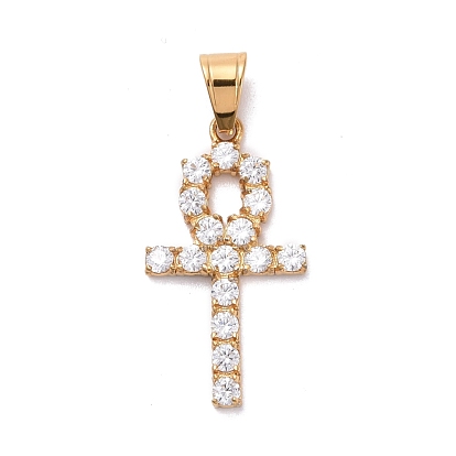 304 Stainless Steel Pendants, with Cubic Zirconia, Cross, Clear