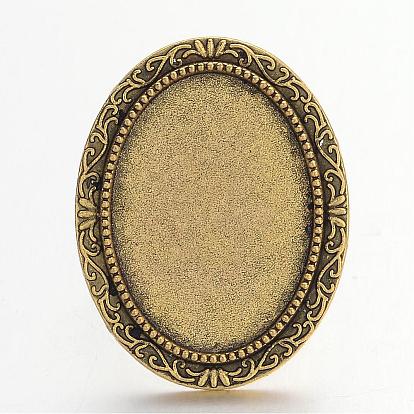 Vintage Adjustable Iron Finger Ring Components Alloy Cabochon Bezel Settings, Cadmium Free & Lead Free, 17x5mm, Oval Tray: 25x18mm