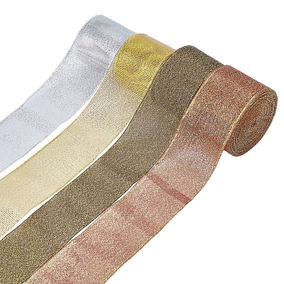 32 Yards 4 Colors Polyester Ribbons, Glitter Powder, for Gift Wrapping