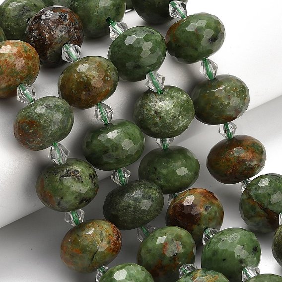 Естественный зеленый опал бисер нитей, рондель, граненые, со стеклянными бусинами
