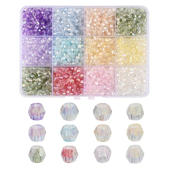2400шт 12 цвета прозрачные окрашенные распылением стеклянные бусины, конус, с покрытием AB цвета, граненые