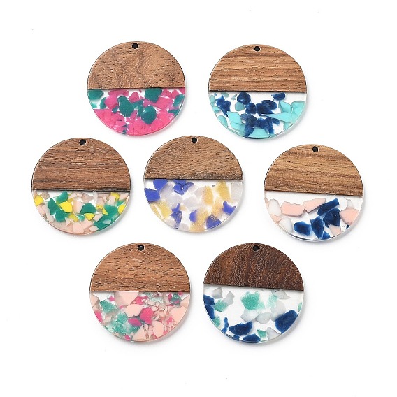 Подвески из смолы и ореха, плоско-круглые