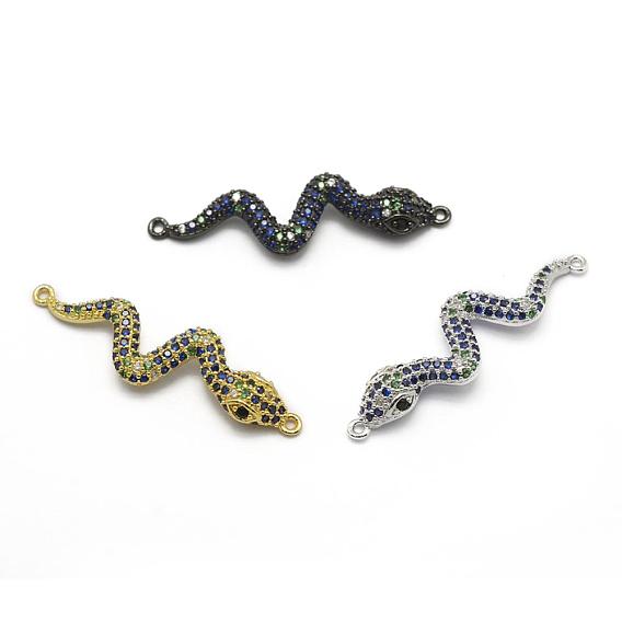 Brass Micro Pave Grade AAA Cubic Zirconia Links, Cadmium Free & Nickel Free & Lead Free, Snake
