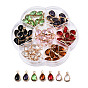 K9 Glass Charms, with Light Gold Plated Brass Findings, Teardrop, Faceted