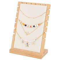 Bamboo Wood Multiple Necklace Display Stands, Pendant Necklace Holder Organizer, with Imitation Leather/Velvet Soft Mat, Rectangle