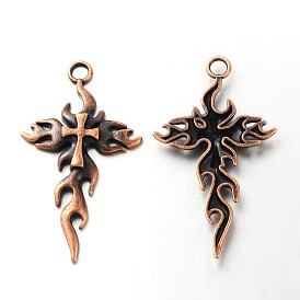 Tibetan Style Alloy Tribal Cross Big Gothic Alloy Pendants, Lead Free and Cadmium Free, about 62mm long, 35mm wide, 5mm thick, hole: 4.5mm
