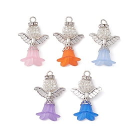 Alloy & Glass Seed Beads, with Transparent Frosted Acrylic Flower Pendants, Angle