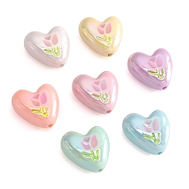 2Pcs UV Platings Acrylic Beads, with Enamel, Heart with Flower