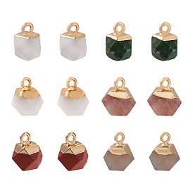 12 шт 6 стиль подвески из натуральных драгоценных камней, натуральный рубин, красная яшма, серый агат, клубничный кварц, белый нефрит и кристалл кварца, с верхними позолоченными железными петлями, звезды вырезать круглые бусы