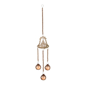 Iron Bell Hanging Crystal Chandelier Pendant, with Prisms Hanging Balls, for Home Window Lighting Decoration
