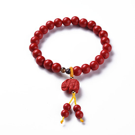 Bracelets de perles de mala éléphant cinabre, bijoux bouddhiste, bracelets élastiques