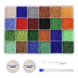 DIY Jewelry Finding Kits, 2mm Round Glass Seed Beads, Including Tweezers, Steel Needles, Elastic Crystal Thread and Plastic Test Tube